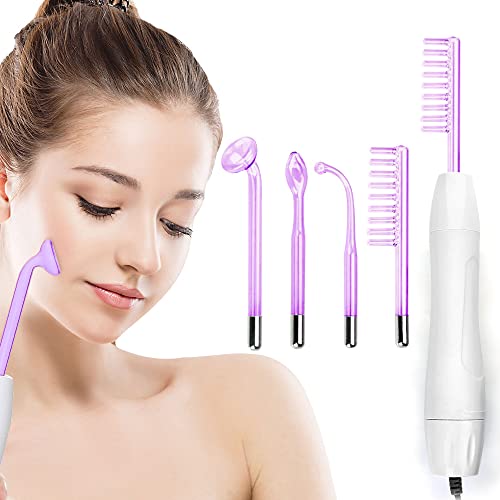 Sextupole Facial Wand, Portable Handheld Facial Skin Wand Facial Care Beauty Device with 4 Different Tubes, USA Stocked (Purple)
