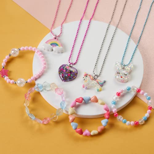 Girls Unicorn Rabbit Fluorescent Pendant Necklace Kids Rainbow Heart Light Up Necklace Jewelry,Toddler Colorful Glow In The Dark Necklace Girls Bright Glow Necklace Party Favors Dress Up Jewelry For Girls Toddler #TOP1