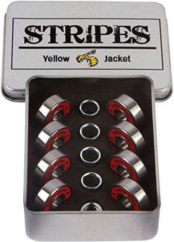 Yellow Jacket Premium Skateboard Bearings, Pro Longboard Bearings, 608, ABEC 9, Washers and Spacers, Racer Red (Pack of 8)