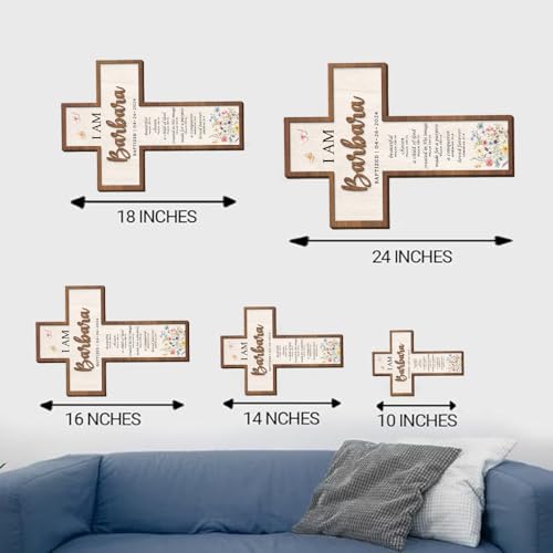 Image of Godashop Personalized Baptism Cross Wood Sign, Wooden Sign Baptism Gifts for Baby, Christening Gifts - A3