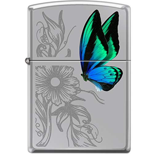 Zippo Dazzling Butterfly Engraved Flowers High Polish Chrome Lighter