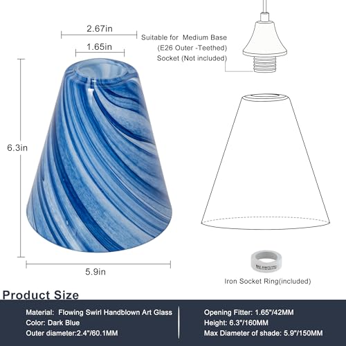 Image of Viinew Dark Blue Marble Glass Pendant Lamp Shade Mini Glass Light Cover