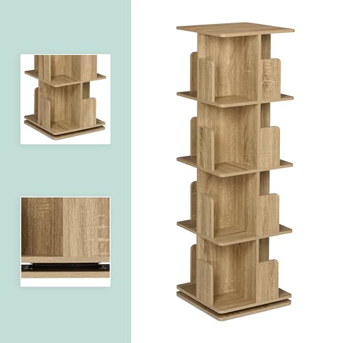 Estantería para libros Relaxdays giratoria de 4 niveles con efecto madera natural 7