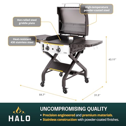 Image of HALO Elite2B Outdoor Griddle | 2 Burner, 4 Cooking Zones | Portable with Warming Rack | 480 sq. in. (24″ x 20″) Wind-Proof Cooking Surface | Propane and Natural Gas Grill | HZ-1003-XNA
