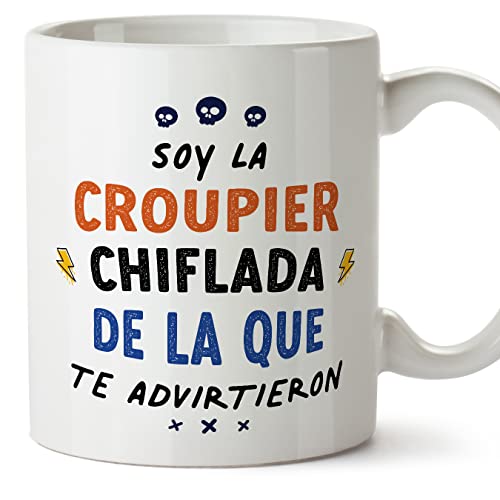MUGFFINS Tazas para CROUPIER mujer - En Español - Todos te advirtieron - 11 oz / 330 ml - Regalo original y divertido