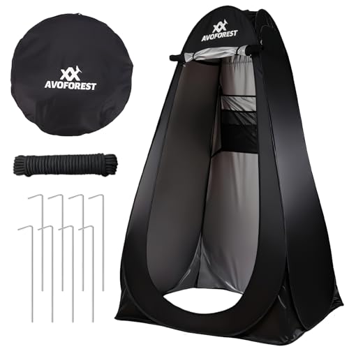 AVOFOREST Pop Up Privacy Tent - Camping Shower Tent,Instant Shower Changing Room with 8 Pcs Ground Stakes Portable Toilet Dressing Room for Camping,Beach,Hiking Angling Black