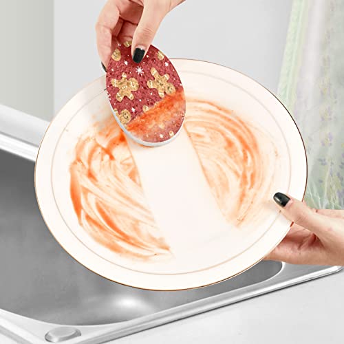 Image of Christmas Cookie Gingerbread Man Kitchen Sponges Winter Snowflakes Cleaning Dish Sponges Non-Scratch Natural Scrub Sponge for Kitchen Bathroom Cars pack of 3