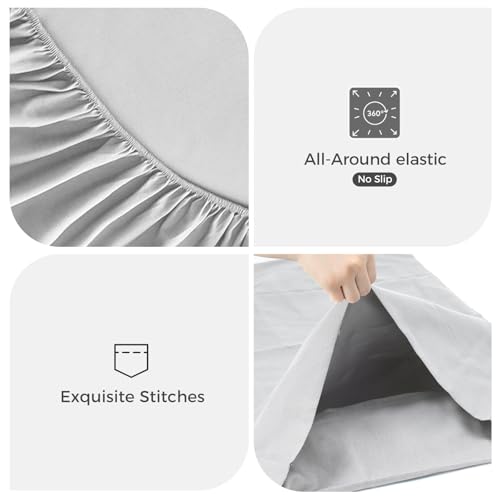 Image of Hotel Collection Queen Sheet Set - 4-Piece Ultra-Soft Microfiber, Extra Deep Pocket, Queen Size Fitted Sheet with Double Side Pockets, Cooling & Breathable, Wrinkle & Fade Resistant, Light Grey