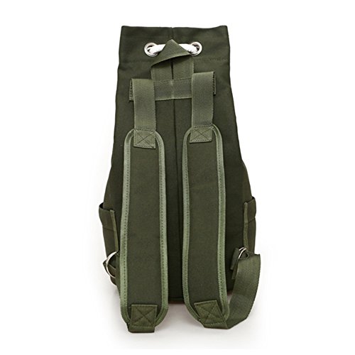 Heaven2017 Men's Solid Color Drawstring Canvas Large Capacity Bucket Bag Casual Backpack - Black #TOP4