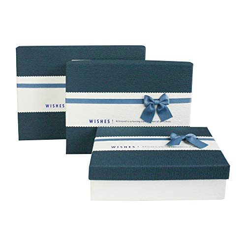 Boîte cadeau rigide rectangle avec intérieur brun chocolat et couvercle bleu marine