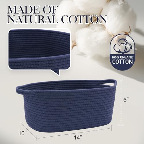 Image of Woven Basket with Gift Bags and Ribbons, 14 inchX 10 inch X 6 inch Storage Basket Blue | Gift Storage Organizer Basket Bin Shelf Shelves Cotton Rope Basket for Nursery, Pet Toys