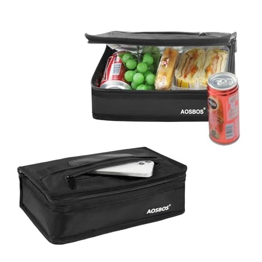 Aosbos Insulated Lunch Bag Small Lunch Box for Men Women Compact Lunch Bags Mini Food Storage Bag Flat Cooler Bag Thin Lunchbox Black Reusable Sandwich Bags Portable Snack Bag Tiny Thermal Bag