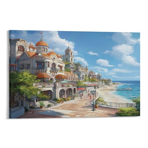Toile coucher de soleil au port 50x75cm tableau decoration murale