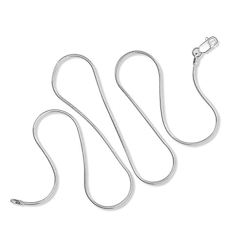 DSS 925 Sterling Silver Necklace for Women, Round Snake Chain 1mm, Lobster Claw Clasps, Sterling Silver Chain, Italian Jewelry for Women, 16in - 30in
