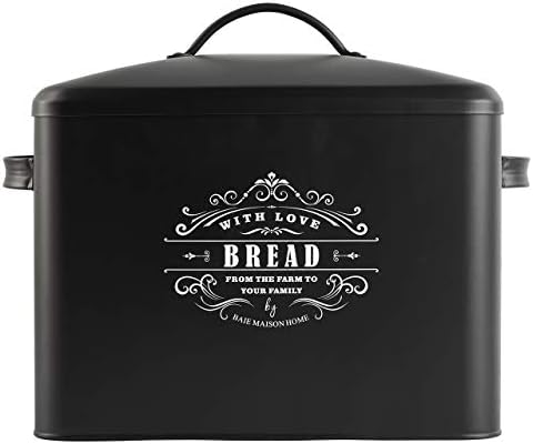Extra Large Black Bread Box - Bread Boxes for Kitchen Counter Holds 2+ Loaves for All Your Bread Storage - Bread Container Counter Organizer to Suit Farmhouse Kitchen Decor, Vintage Kitchen, Rustic