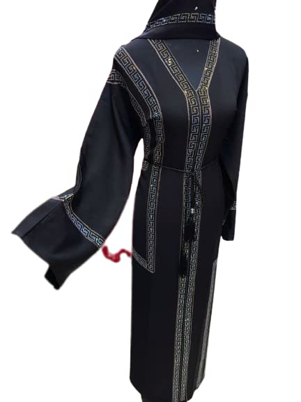 Samaira Fashion Black Stone work Abaya Straight Fall Long Korean Maxi Dress Long Sleeves Evening Dress Abayas for Women Muslim Party Wear Naqab Hijab Burkha