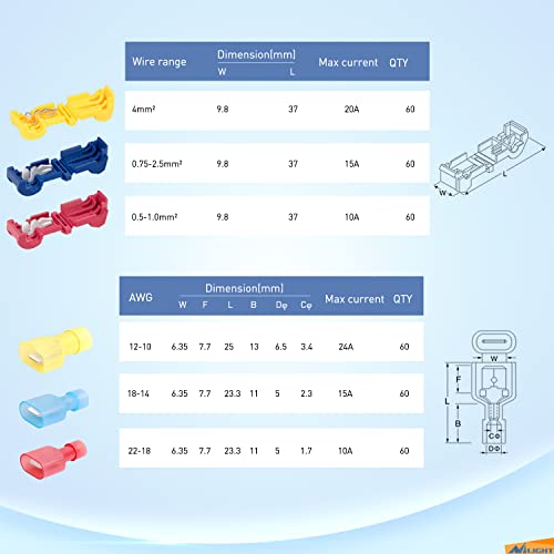 Nilight 360PCS T-Tap Wire Connectors Self-Stripping Quick Splice Electrical Wire Terminals Insulated Male Quick Disconnect Spade Terminals Assortment Kit with Storage Case, 2 Years Warranty