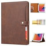 Folio Case for iPad 6th 5th Gen 9.7-inch/iPad Air 2/iPad Pro 9.7, TECHCIRCLE Vegan Leather Folding Stand [Pencil Holder] Soft TPU Back Shell Protective Smart Cover with Card Slots & Pockets, Brown