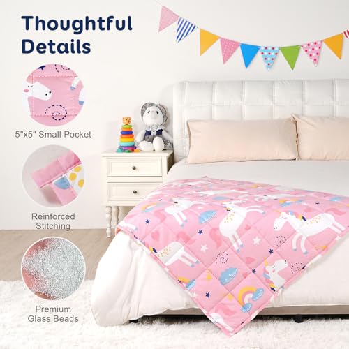 Kivik Pink Weighted Blanket 3 lbs, Breathable Weighted Blankets, Soft Cooling Heavy Throw for School Calming & Home Sleep, Machine Washable, 36 x 48 Inches, Cute Cartoon Unicorn