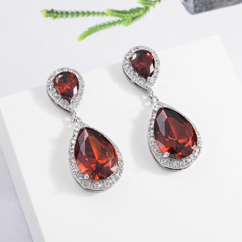 Image of SELOVO Bridal Teardrop Drop Earrings Pierced /Clip Earrings Cubic Zirconia Silver Tone