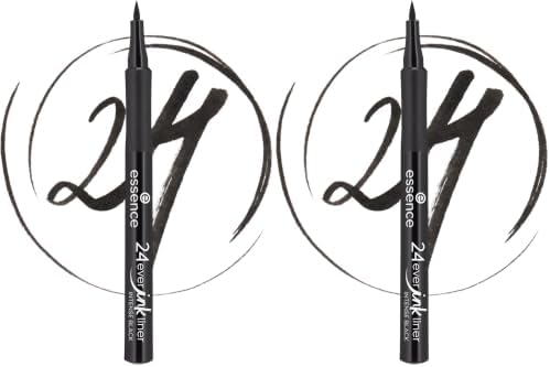 essence 24ever ink liner, eyeliner, eye liner, intense black, no. 01 intense black, immediate result, long-lasting, matte, waterproof, vegan, perfume free (1.2 ml) (Pack of 2)