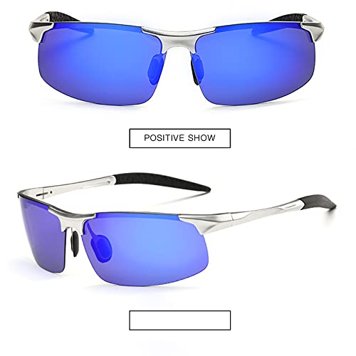 Mooray Mens Polarized Sports Sunglasses Uv Protection Sunglasses For Men Cycling Driving Fishing(Blue,Silver) #TOP2