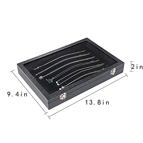 Kanwoder Vertical Necklace Holder Organizer,Necklace Storage,Necklace Organizer Box,Jewelry Tray With Glass Lid (Black Velvet) #TOP5
