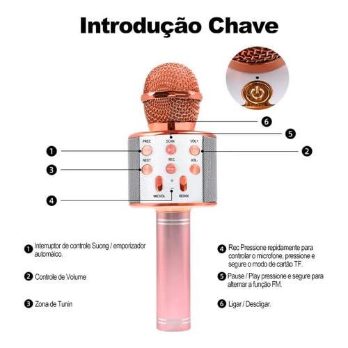Microfone Bluetooth Sem Fio Karaoke Infantil Muda Voz