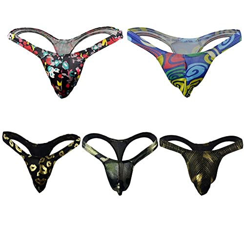 Sexy Men's G-Strings Thong Underwear Low Rise Bikini Briefs Underpants Knickers Elastic Waistband Underwear 5-Pack4