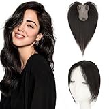Elailite Protesis Capilar Pelo Natural Clip para Mujer 25cm 20g Hair Topper Cabello Humano Silk Lace 8cm*11cm #1B Negro Natural