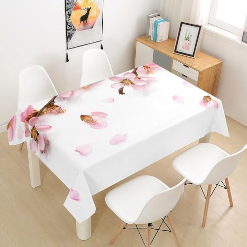 Aozhiswe Mantel Antimanchas Cuadrada Flor de Cerezo Rosa Mantel de Mesa Primavera 140x140 cm Manteles Impermeable Poliéster Protector Comedor para Interior Exterior a-8563