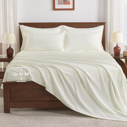Image of Andency California King Size Comforter Set with Sheets Ivory - 7 Pieces Cal King Bed in a Bag Boho Bedding Sets, Ivory Bed Set with Comforter, Sheets, Pillowcases & Shams