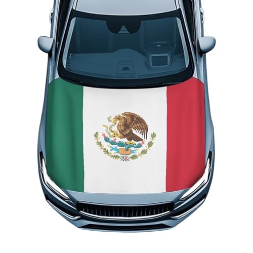 Image of Mexican Flag Car Hood Cover Polyester Elastic Fabrics Washable Suitable for Large SUV and Pickup Trucks 39x59in