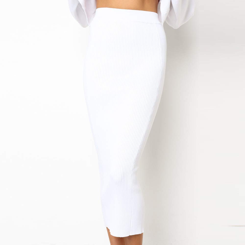 Générique Jupe Crayon Femme Taille Haute,Jupe Mi Longue Femme en Coton en Tricot Skirt Droite Midi Chic Et Elegant Longueur Genou Extensible DéContractéE Couleur Unie Skirt pour Le Bureau