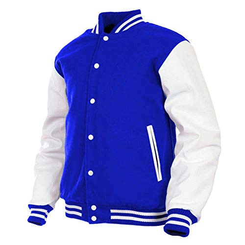 * Si prega di selezionare la taglia in base all'immagine dell'elenco* La classica giacca Varsity è realizzata in un corpo in lana di qualità superiore e maniche in pelle di vacchetta di alta qualità.