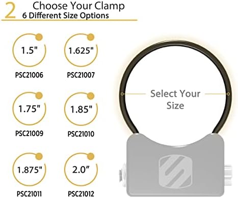 BaseClamp size options: 1.5, 1.625, 1.75, 1.85, 1.875, 2.0 inches.
