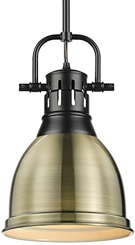 Golden Lighting 3604-S BLK-AB Duncan Pendant, Transitional, Matte Black with Aged Brass