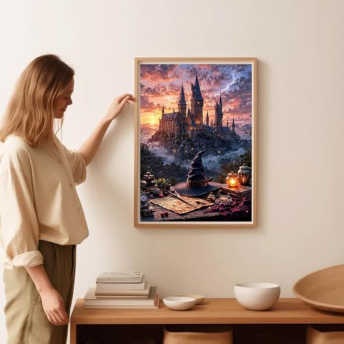 Image of Castle Stamped Cross Stitch Kits for Adults - Embroidery Kits for Beginners Adults,11 CT Patterns Dimensions Counted Cross Stitch Kits for Adults Arts Craft 12x16 inch