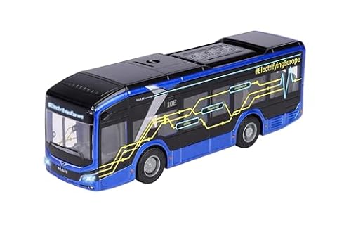 Majorette 213743008 Seria Grand: metalowe, wytrzymałe pojazdy dostępne w większym wydaniu, Autobus MAN Lion z funkcją światła i dźwięku w skali 1:43, długość 22,5 cm, dla dzieci od 3 lat