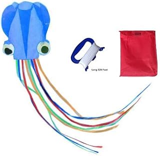Mayco Bell Octopus Portable Kite Nylon & Polyester Material - Perfect Toy for Kids and Children Outdoor Games Activities - Fold-able Large 28 x 157 Inches | Extra 328 Feet Of Line (Blue)