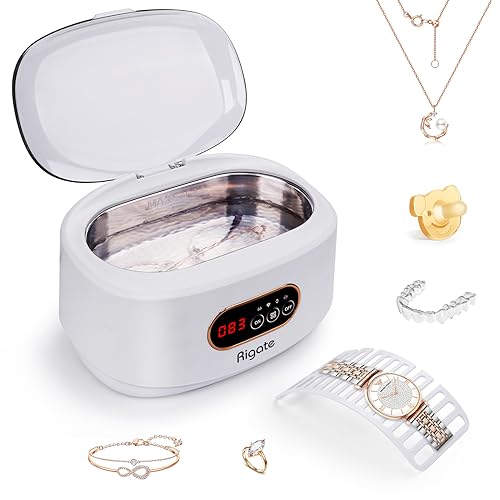 RIGATE Ultrasonic Jewelry Cleaner Machine (22.3oz/660ml) with Glasses Ring Silver