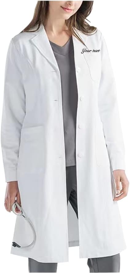 Personalized Embroidered Lab Coat Custom White Lab Coat for Men Women- Add Your Name or Text - 3 Pockets & Long Sleeve