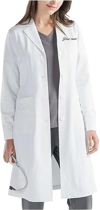 Personalized Embroidered Lab Coat Custom White Lab Coat for Men Women- Add Your Name or Text - 3 Pockets & Long Sleeve