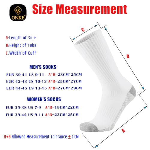 Image of ONKE Athletic Work Socks for Men Women Heavy Cushion Crew Moisture Wicking | Cotton, Max Full Cushion, Odor Control, Breathable, Comfortable, Durability, Anti Blister, Arch Support, Size M /L /XL 3 /6 Pack