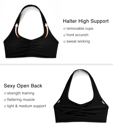 OMKAGI Halter Sports Bras for Women Open Back Workout Bras Padded Yoga Bra Gym Tops4