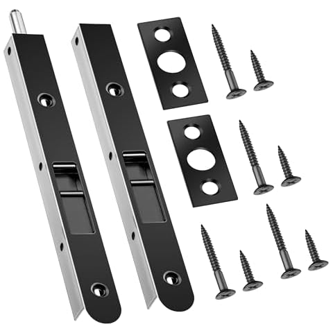 Ceoighe 2 Pack Flush Bolt for Double Door, 7 Inch Heavy Duty Flush Latch Bolts, French Door Lock for Inactive Leaf, Double Door Opening and Composite Wood Double Dummy Door (Black Plating Color) Cover
