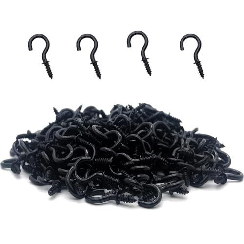 100pcs Small Hooks - 0.5in Small Screw Hooks - Small Hooks for Hanging - Tiny Screws in Hooks,Metal Ceiling Screw Hooks,Small Hanging Hook black Ceiling Hooks for Hanging Plants&Kitchen Cabinet Shelf