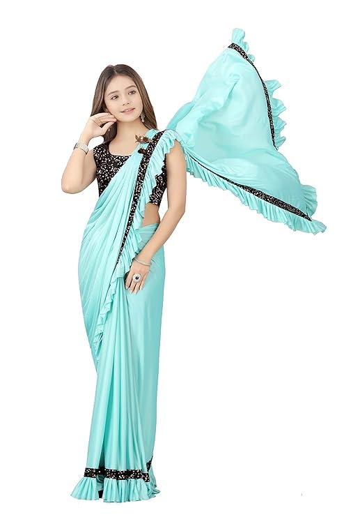 NILKANTHVARNI CREATION Kids Girls Lycra Blend Ready To Wear Saree With Sequence Blouse Piece (3-4 yrs to 12-13 yrs) (Sky Blue, 3-4 Years - S)-image-48