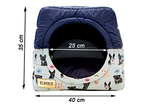 Toca e Cama Impermeável Luppet 2 em 1 com Almofada para Cachorro ou Gato de até 5Kg Azul Cachorro/Ro