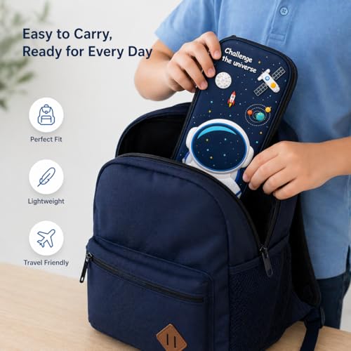Image of Goyal's 3D Astronaut Geometry Pencil Pouch for Kids Boys Girls | Hard Shell EVA Pencil Case | Large Capacity Double Layer Geometry Box with Pen Slots & Mesh Pocket | Waterproof School Organizer